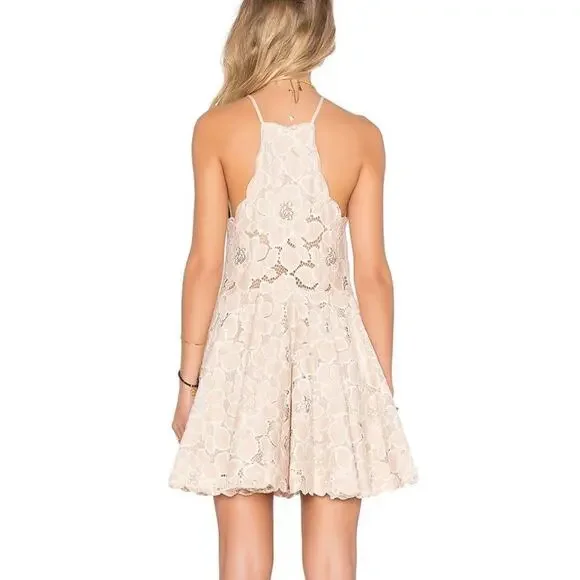 Tularosa Cyrus Lace Dress Pale Blush Fit And Flare Halter Neck Mini Size Small - Picture 3 of 13